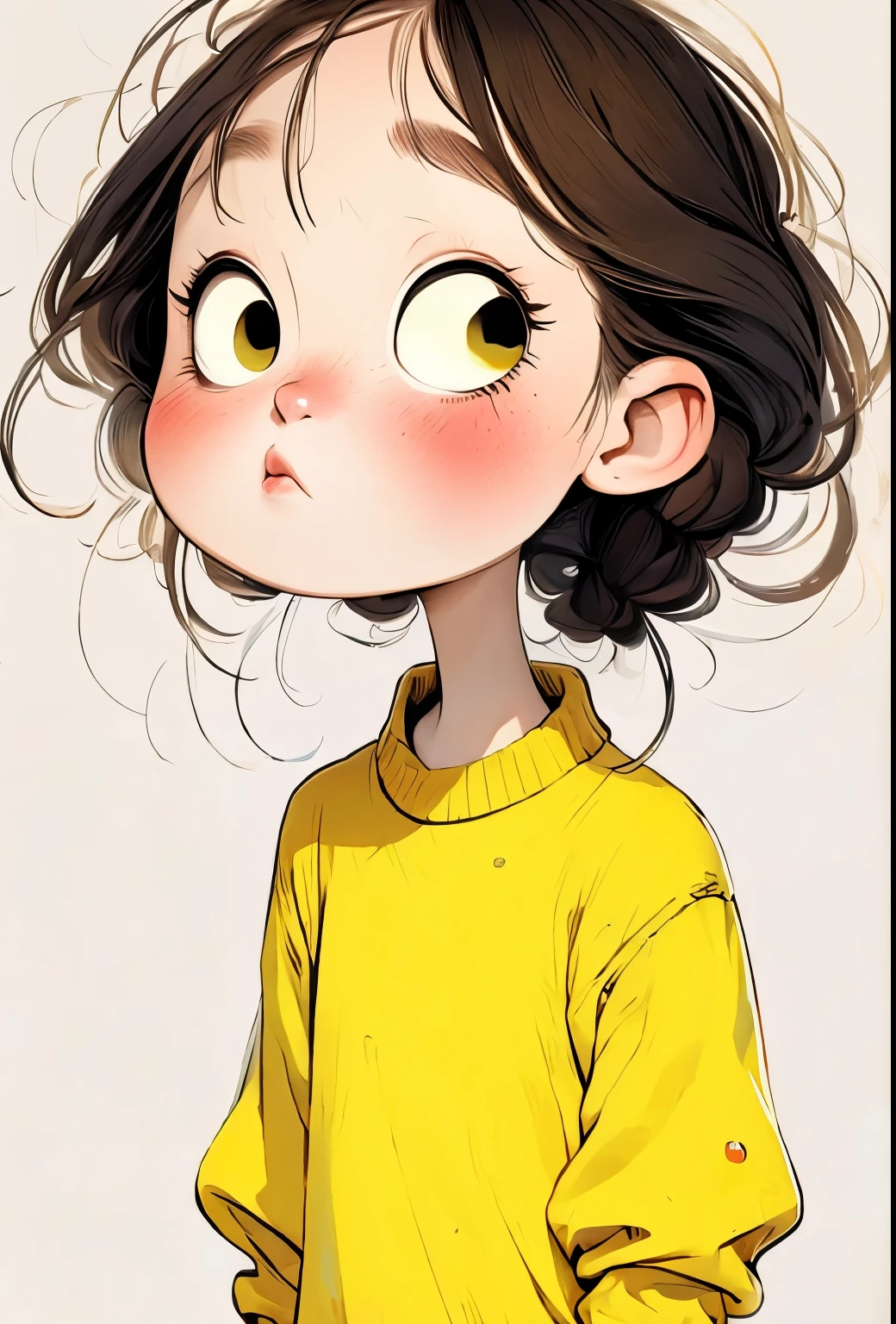 (masterpiece, best quality:1.2), The Art of Mathematics，cartoonish character design。1 girl, Solitary，big eyes，Cute expressions，1 Good，Lemon yellow loose sweater，hand，avatar，portrait，interesting，interesting，Clear lines，Human anatomy is correct
