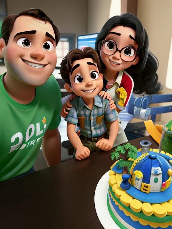 o homem mais jovem e bonito, a mulher e o garoto sorrido, com a qualidade pixar disney