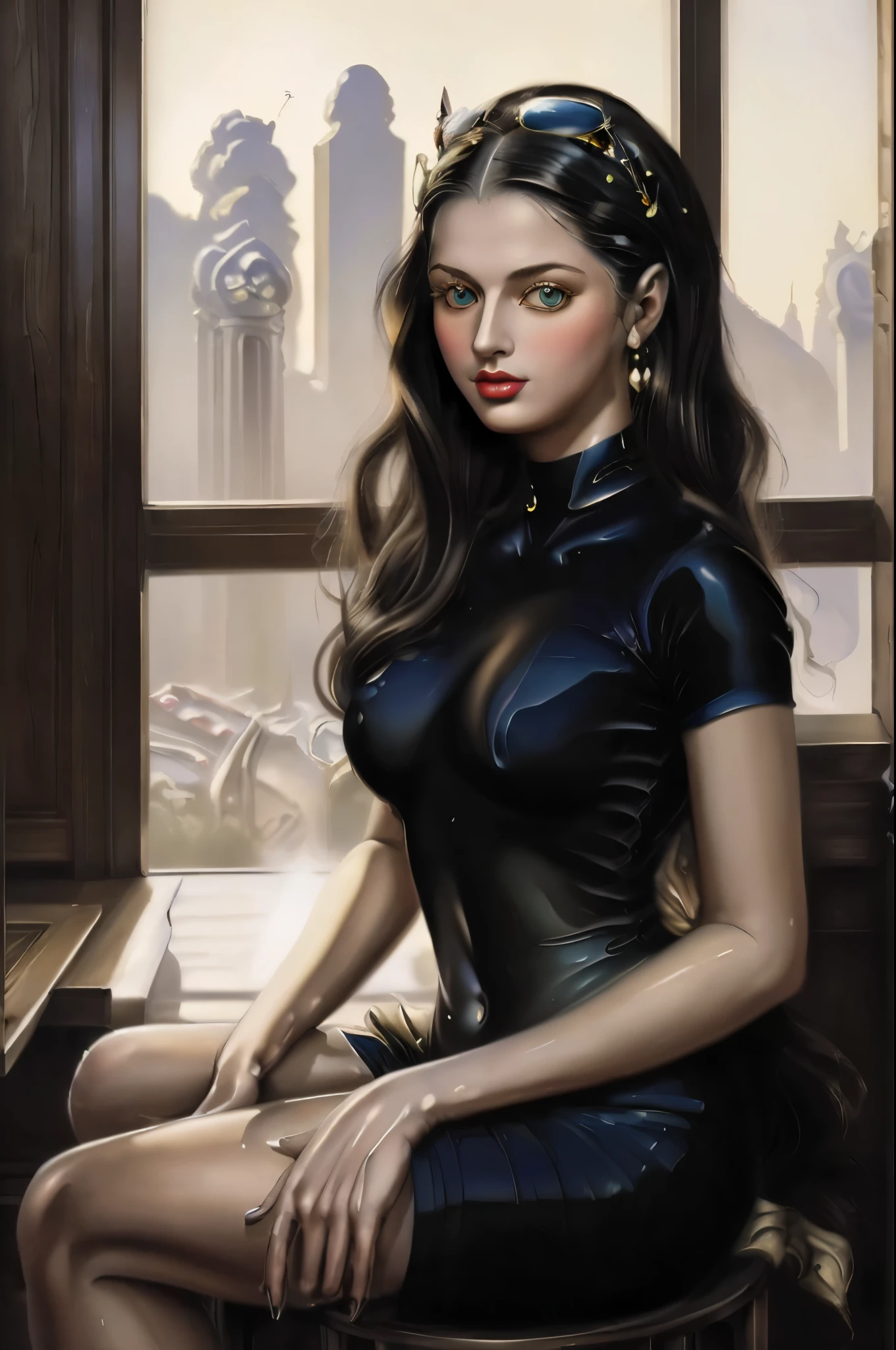 masterpiece, best quality, extremely detailed, hyperrealistic, painting, surrealism art, in dali style, a beautiful 20s russian model