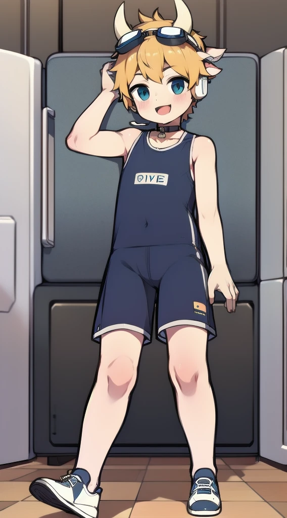 Second dimension boy，One-piece loungewear，Horns，Cow ears，Put the headphones on your head，Stand up，Goggles，sports shoes，Slim，happy，Sailor collar