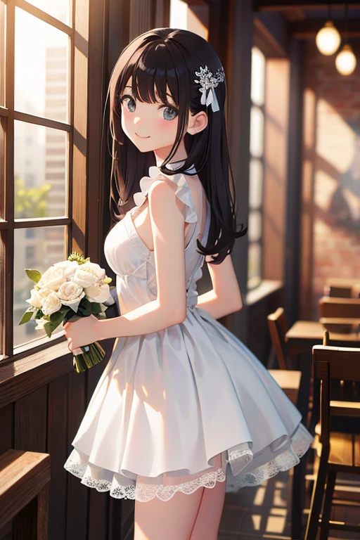masterpiece, highest quality, One girl, Thighs, beautiful girl, Date、Flowers, Lots of small petals, View your viewers, Small waist, Official Art, RAWphotograph,Hands intricately, In the hand5Finger、Face Light, Dynamic Lighting, Cinema Lighting, Ultra-realistic, High resolution, photograph, Sharp focus, Most detailed, Very detailed, Super detailed, In detail, Very detailed目と顔,masterpiece, highest quality, photograph,One girl, Thighs, beautiful girl,View your viewers, Small waist,Symmetrical face, RAWphotograph, High resolution, Anime Style, Sharp focus, Most detailed, Very detailed, Super detailed, In detail, Very detailed目と顔、whole body、bride、White lace dresicro Skirt、bride、wedding style、church、美しいbride、White knee-high socks、Cleavage、Large Breasts、smile、Long Hair、はだけたThighs、Beautiful navel、美しいCleavage、The bouncing breasts、White high heels、bright、美しいThighs、Low angle shot、look back、弾けるsmile、Shaking breasts、Pull up your skirt
