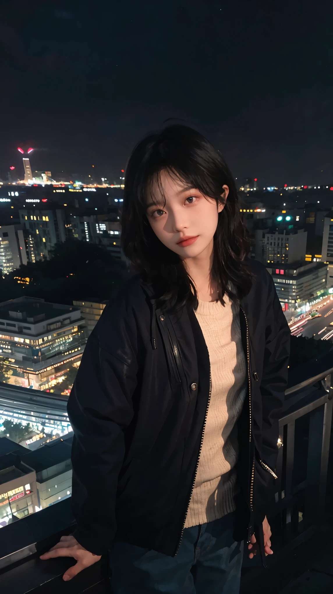 (8k, highest quality, masterpiece: 1.4), Super detailed, highest quality, Ultra-high resolution, Depth of written boundary,Ultra-Realistic Capture,(Very detailed,High definition 16K), Realistic eyes, Beautiful fine details, (Realistic Skin), Golden Ratio, Delicate eyes, cute, girl, short hair, Pink Hair, Standing in the middle of the city, (Night lights:1.4), skyscraper, Face Light(illumination), In the heart of the city, Bustling, A glittering city, Neon Town, China Street, In the crowd, Miyuki, Heavenly Light