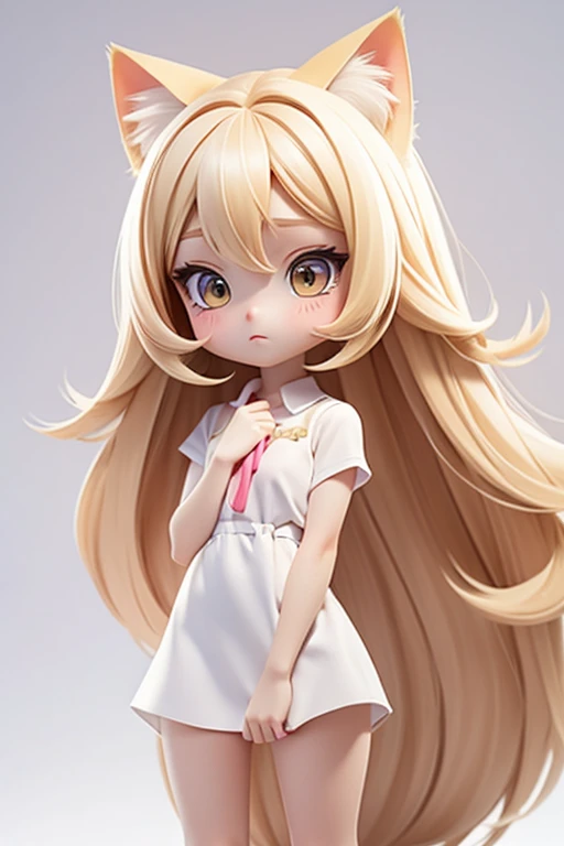 straight hair,blonde hair,white background,long hair,simple background,solo,1 girl,Cat ear,face forward.