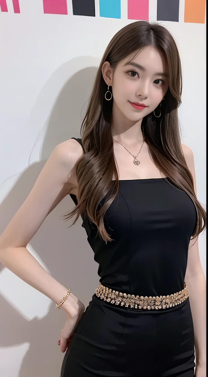 Height 175cm，Long and thin legs，Fair skin，The price of the necklace is very high，Have dimples，Long hair，Slender figure，Very charming girl，25 years old