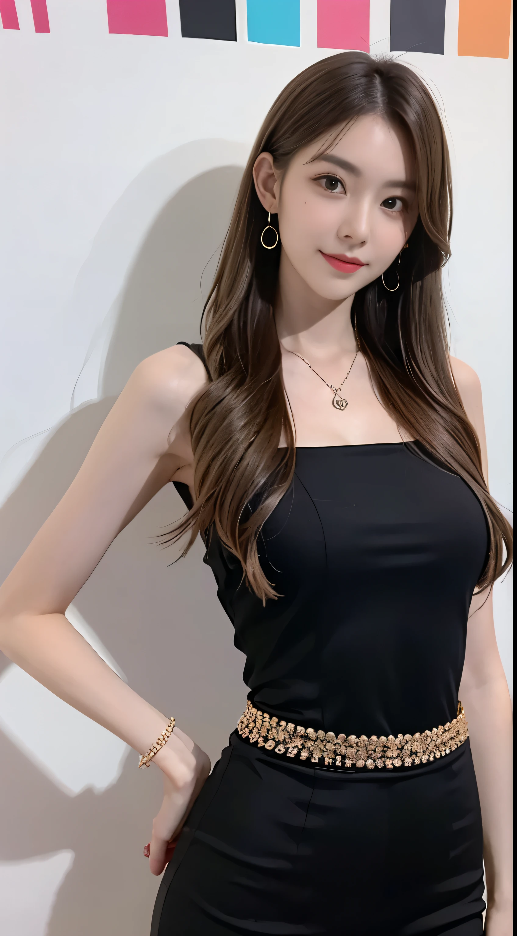 Height 175cm，Long and thin legs，Fair skin，The price of the necklace is very high，Have dimples，Long hair，Slender figure，Very charming girl，25 years old