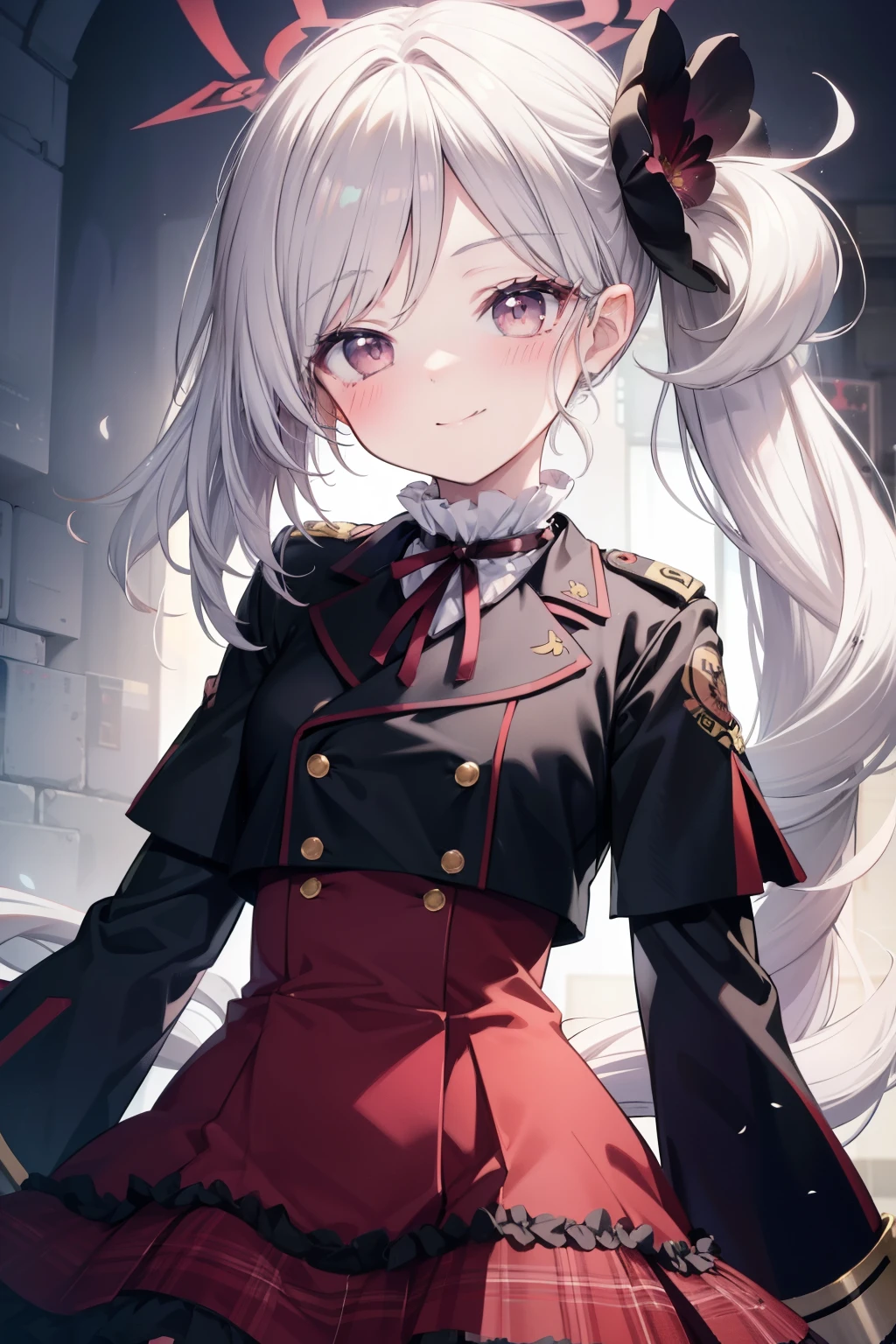 Asahi Mutsuki、Good looking girl (blush, Perfect Face), independent , Looking at the camera, masterpiece, Anime art style, Cute Characters, Most detailed, high quality、Nico Nico Smile、Silver Hair、side ponytail、Small breasts、Lolita、Combat Uniform、gunを持っている、gun