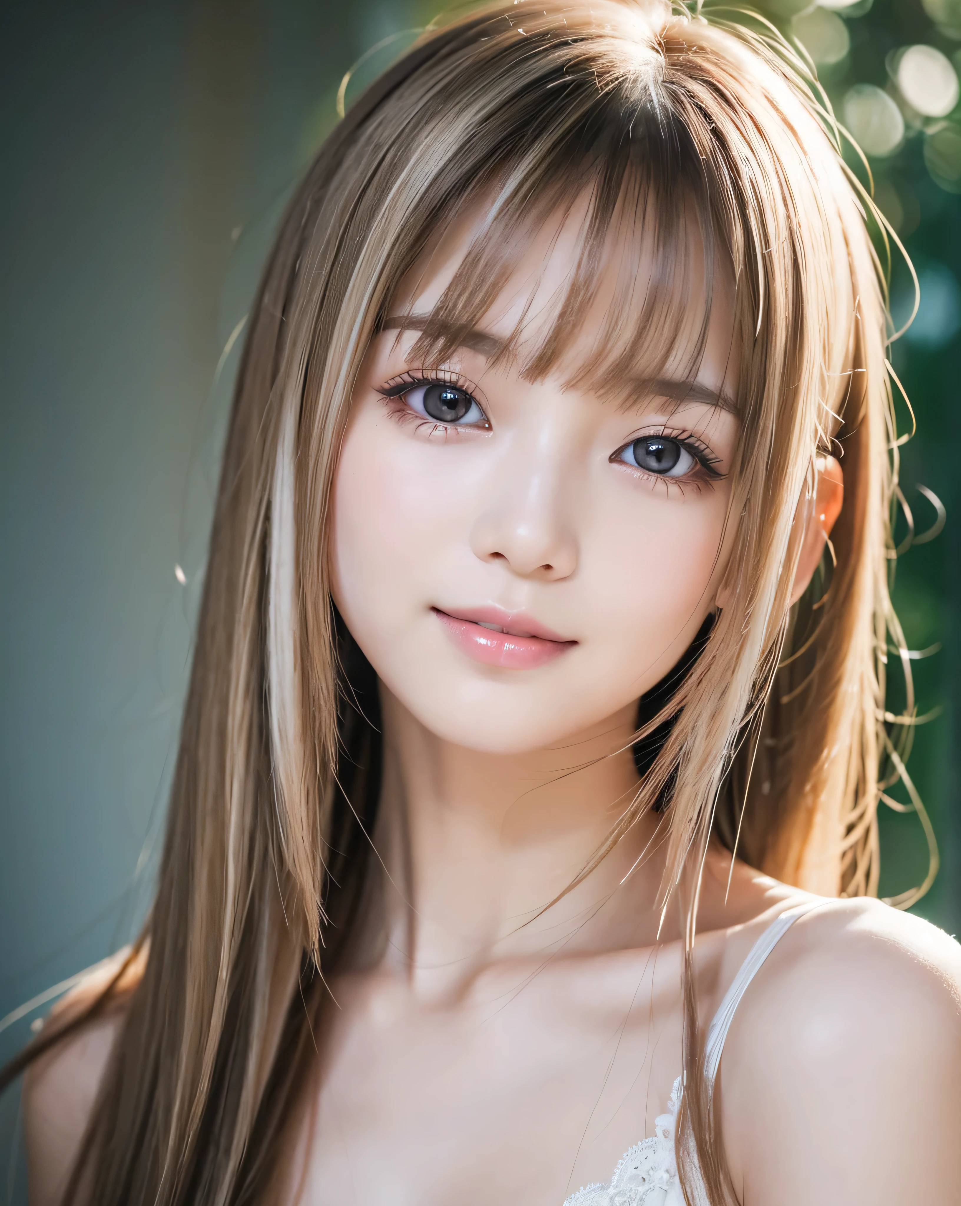 (highest quality, 32k, High resolution, masterpiece:1.5, ), A haunting fantasy photograph in an abstract style, ((In a swirl of fantastic pastel colors and soft light)), Evoking a sense of calm and elusive beauty, Expressing emotions, Have a rich imagination, Cute Japanese Girls, An exceptionally beautiful face, ((whole body)), Perfect Human Anatomy, Magical big eyes, A kind smile, motherhood and tolerance, ((Shiny platinum brown super straight long hair)), Beautifully styled, thin and delicate hair, Beautiful asymmetrical bangs, Hair between the eyes, Transparent and soft skin, Neat, thin eyebrows, double eyelid, Pale pink lips, ((Red see-through transparent camisole,)), Sunrise Coast, High resolution perfect clavicle, Beautiful chest in high resolution, Slender body with ample breasts, High resolutionの美しい太もも, Soft sunlight, Professional Lighting, Professional Photographer, Professional Model,mysterious