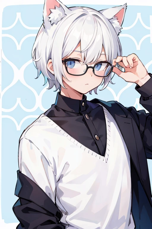 Male cat ears with white hair and glasses centered pattern multi-layered background