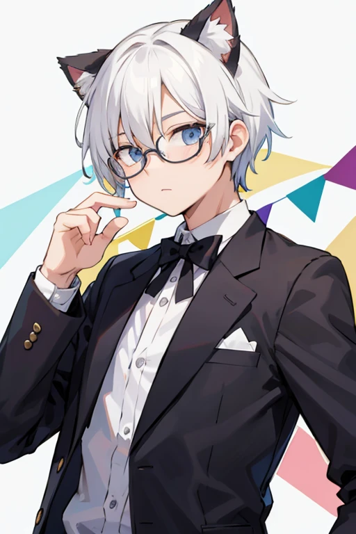 Male cat ears with white hair and glasses centered pattern multi-layered background