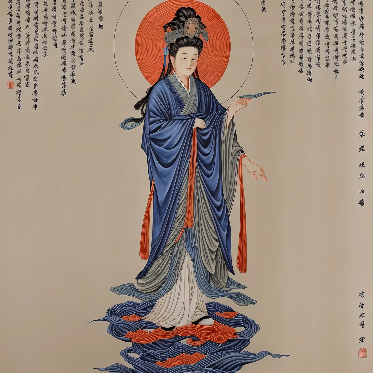 ((best quality)), ((masterpiece)),
((guanyin,1girl)),traditional media,hanfu,dress,chinese clothes,(chinese text,  text focus,wall of text),