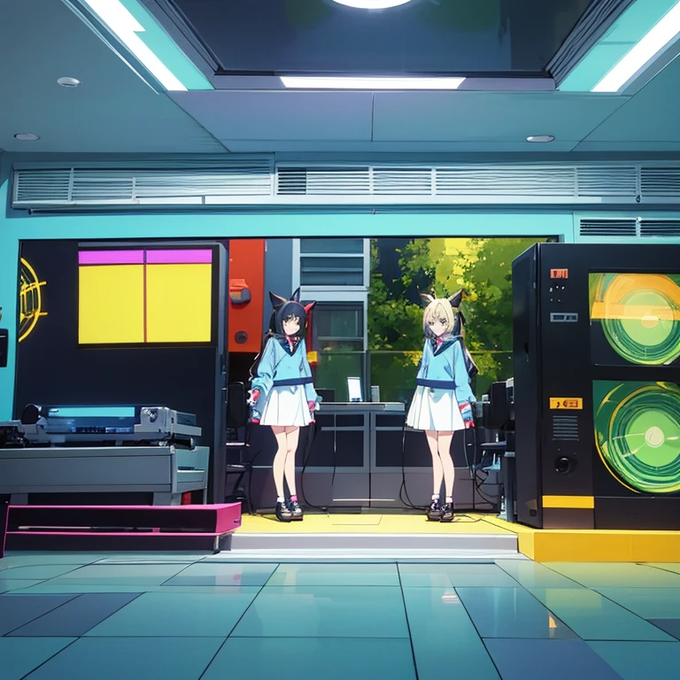 two anime girls in headphones are playing music on a turntable, anime vibes, anime style 4 k, ig studios anime style, nightcore, 8 0 s anime vibe, anime girls, anime style. 8k, lofi artstyle, dj sura, anime moe artstyle, anime style illustration, trending on cgstation, anime style artwork, e - girl