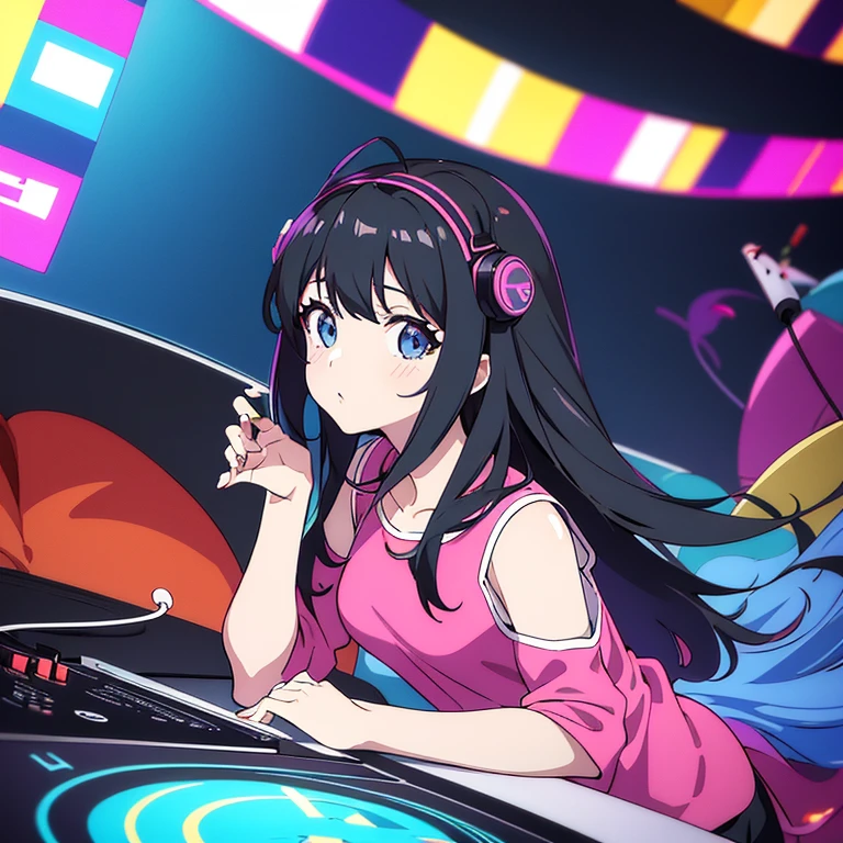 two anime girls in headphones are playing music on a turntable, anime vibes, anime style 4 k, ig studios anime style, nightcore, 8 0 s anime vibe, anime girls, anime style. 8k, lofi artstyle, dj sura, anime moe artstyle, anime style illustration, trending on cgstation, anime style artwork, e - girl