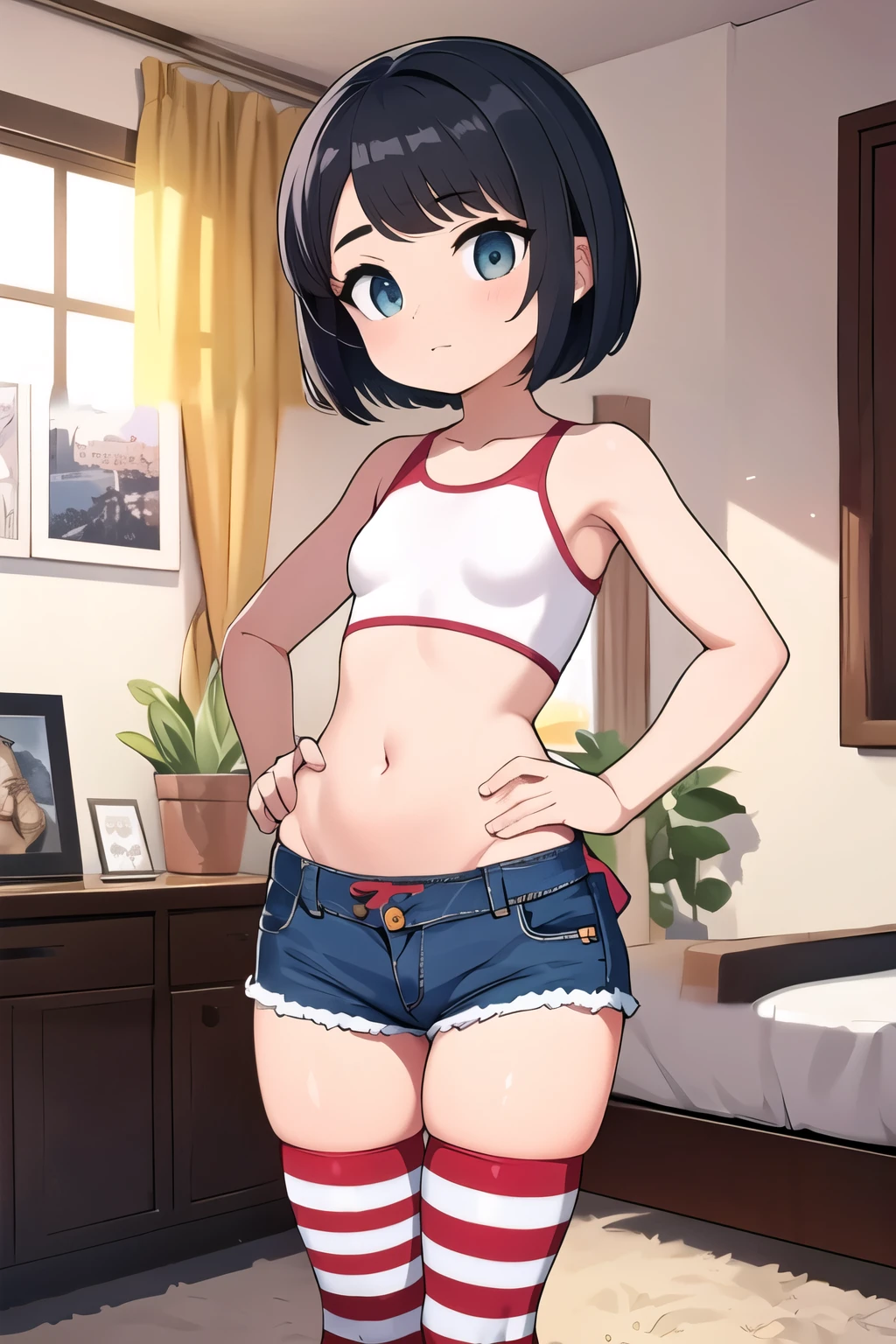 two arms relaxed down, arms lowered to hip height
