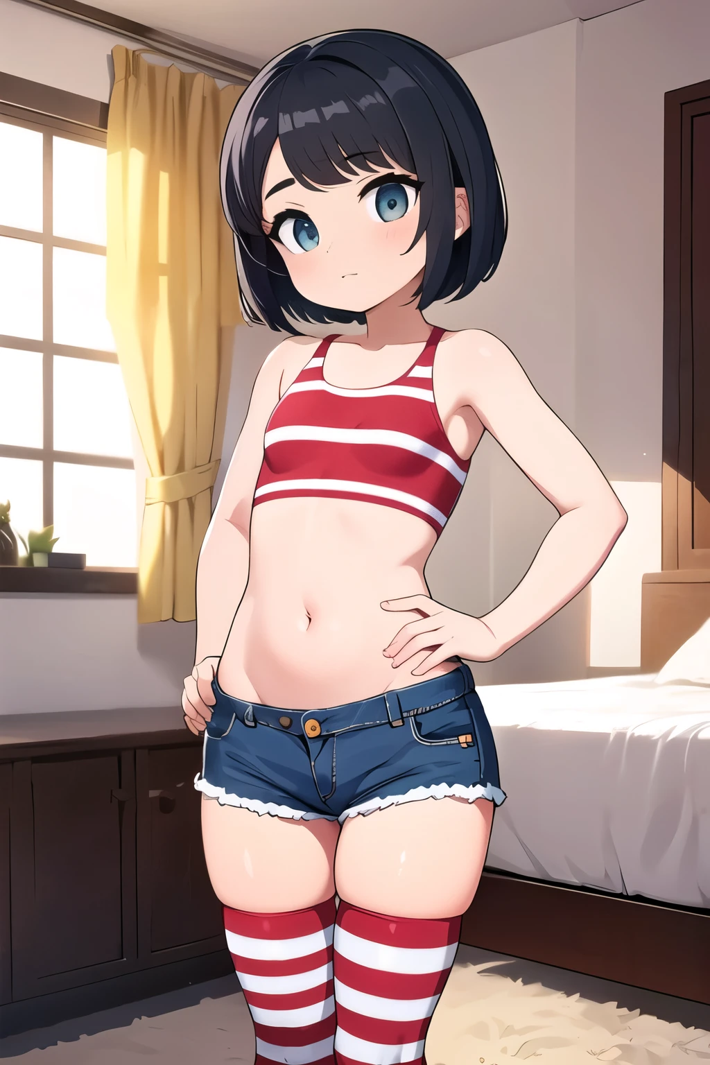 two arms relaxed down, arms lowered to hip height