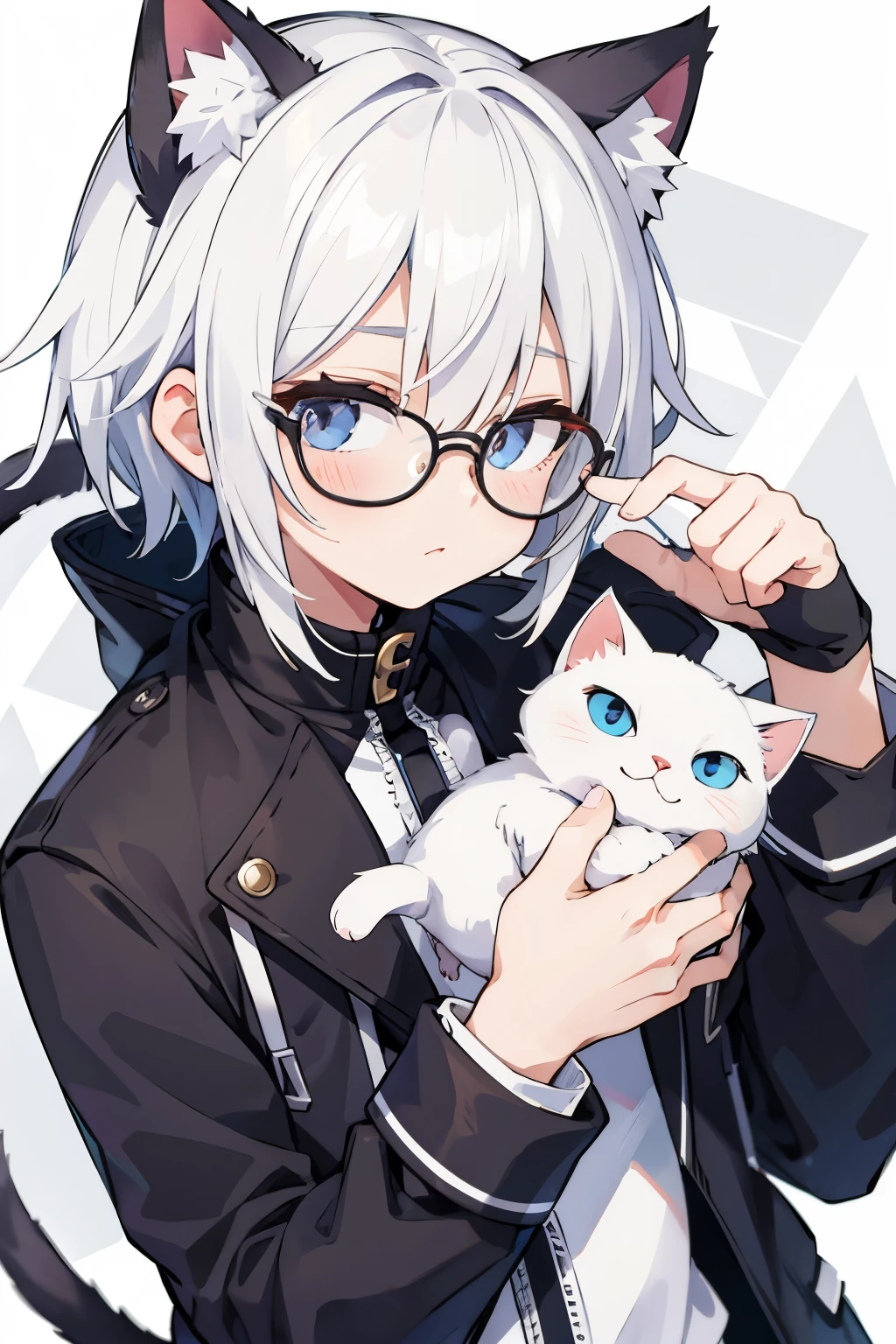 Male cat ears with white hair and glasses centered pattern multi-layered background