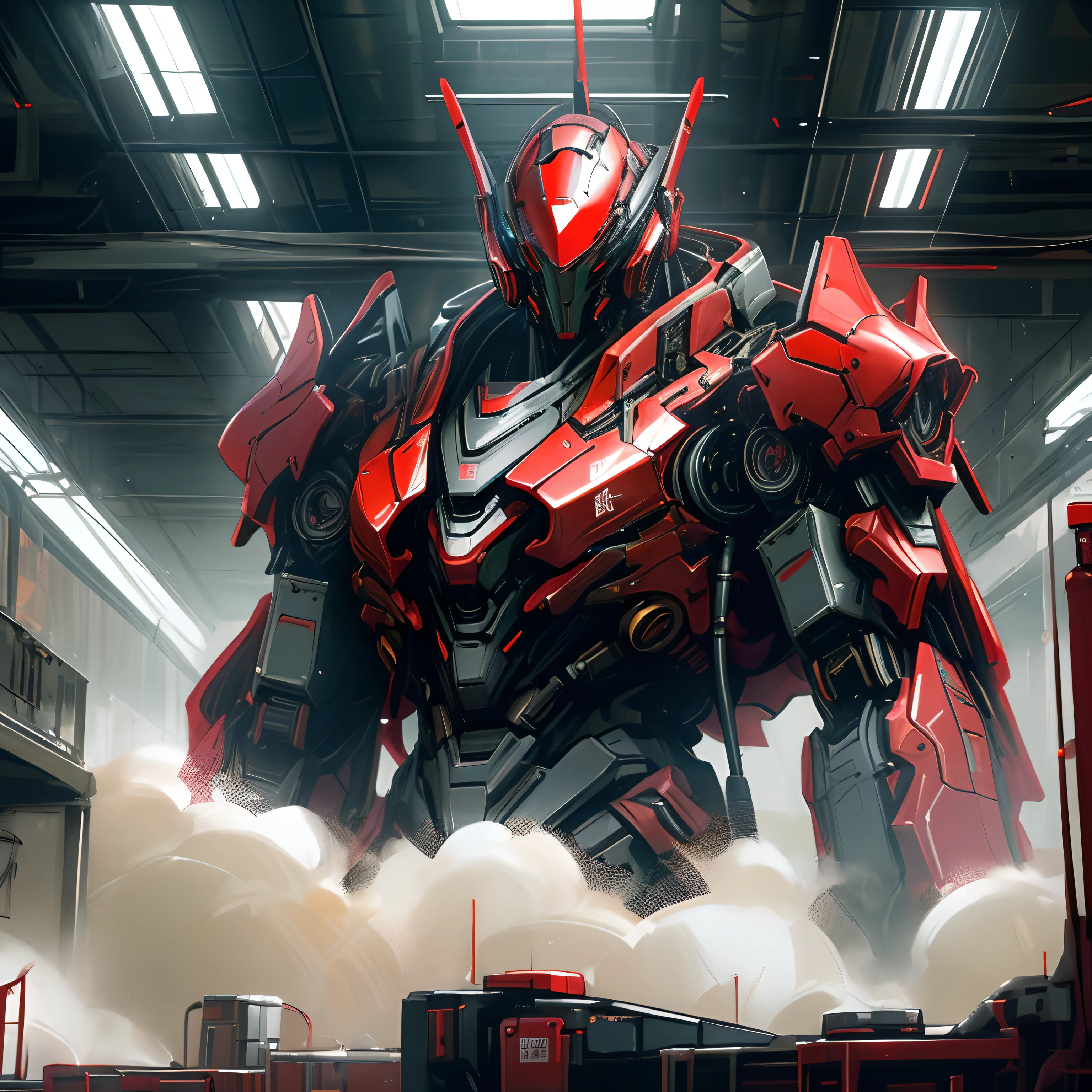 dark_fantasy, Cyberpunk, (best quality, masterpiece), (Red: 1.1), 1 man, Mechanical wonder, Robots exist, Cybernetic Guardian, cybernetic jacket, Meadow Villa