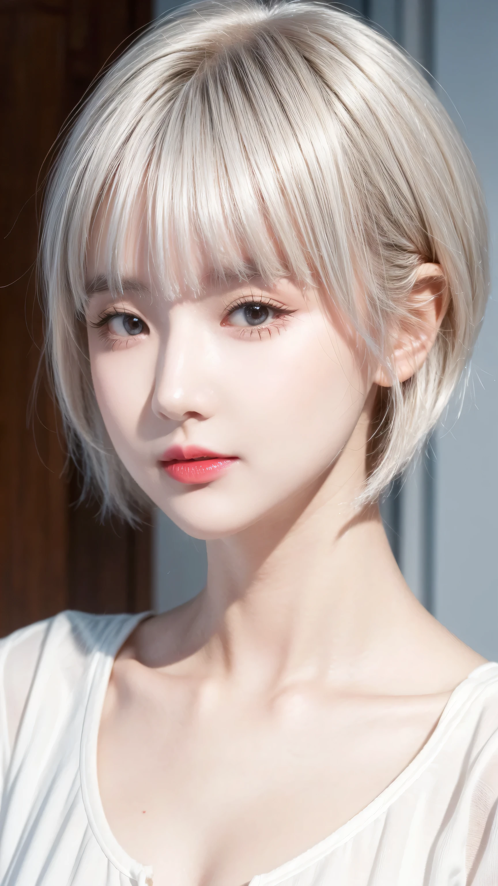 A woman with blonde hair and a white shirt posing for a picture - SeaArt AI