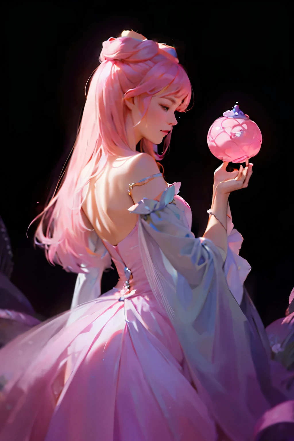 One of them is wearing a pink dress、Portrait of a woman holding flowers in GALAHAD, Ball joint doll, Fairy Tale Core, Rococo dress, Anime Barbie, anime barbie white, Rococo style clothing, Dreamy dress, Wearing pink ball gown, Woman in glowing floral dress, Lolita Fashion, Rococo Queen, Wearing a pink floral dress, Lolita style