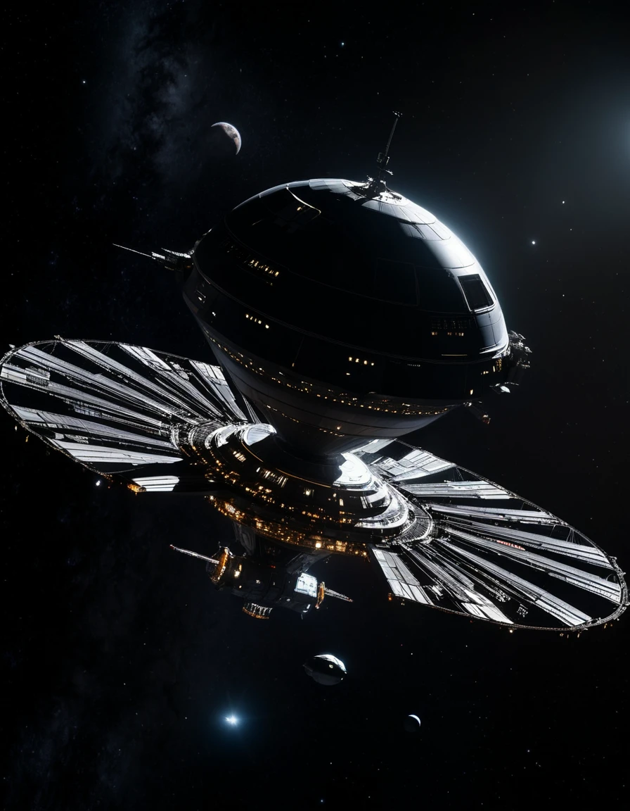 ((masterpiece, highest quality, Highest image quality, High resolution, photorealistic, Raw photo, 8K)), A giant spacecraft navigating interstellar space, 