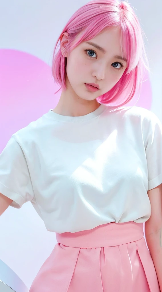 pretty girl, Pink Lips, Wearing a bright white shirt, In the style of a soft aurora punk color palette, Anime illustration of her face, Animated GIFs, Hand-drawn animation, Attractive sketch, Soft and bright, A vague romanticism, Super Plain Style, White--Air Background 1:1--Rainbow 5--Expressive Style 