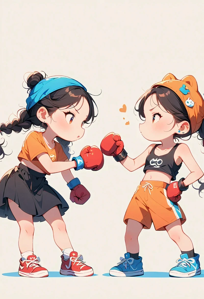 Boxing Match，Naughty Girls，Minimalism，Simple background，Moe，cute，Naughty，Funny