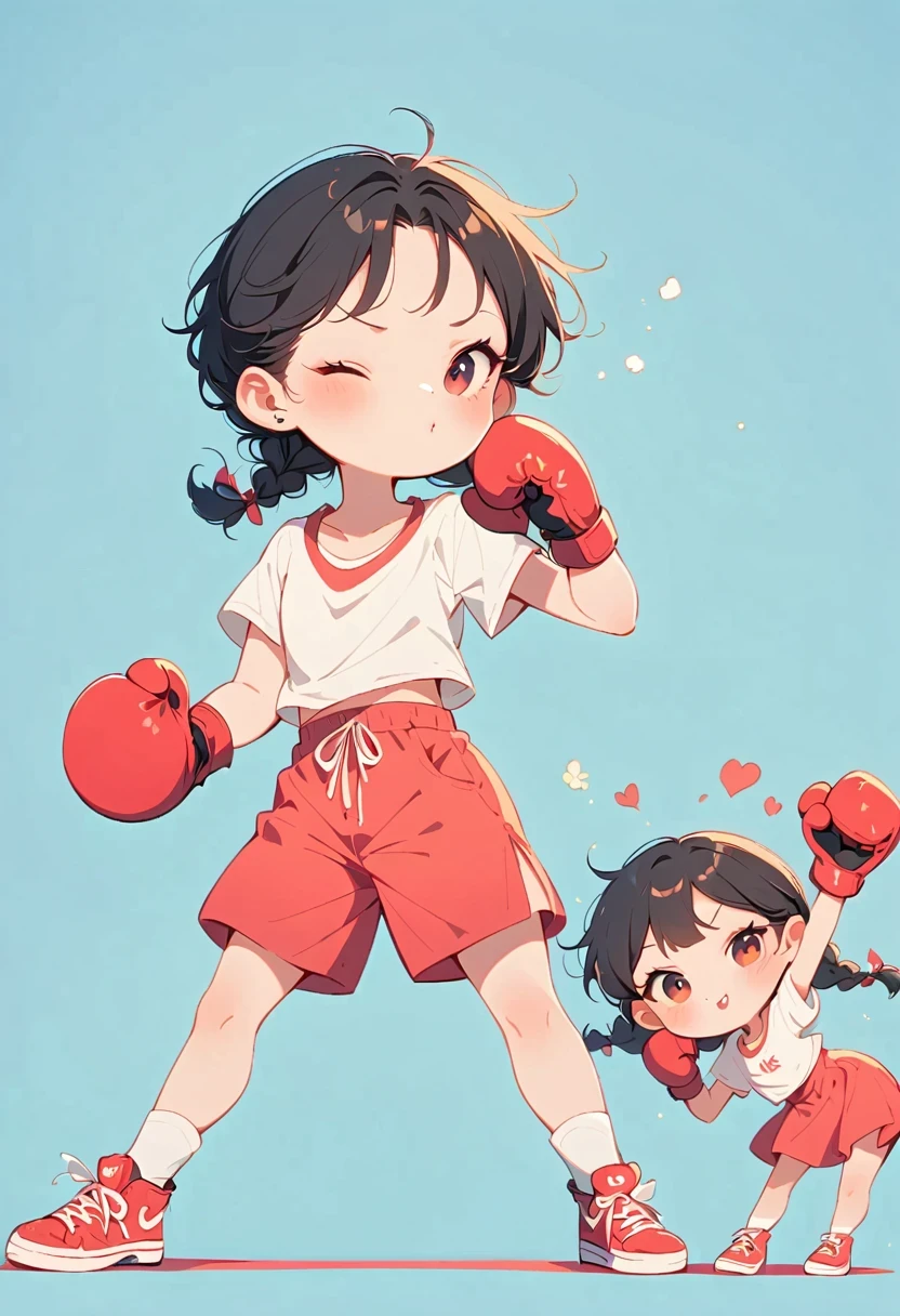 Boxing Match，Naughty Girls，Minimalism，Simple background，Moe，cute，Naughty，Funny