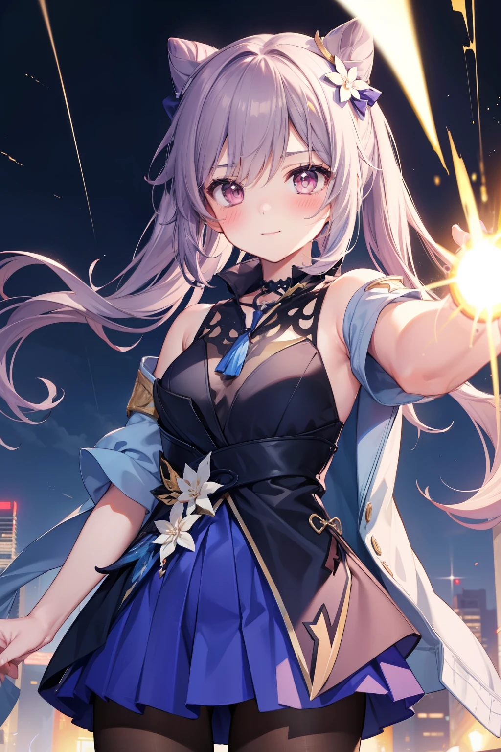 Stingy、Good looking girl (blush, Perfect Face), independent , Looking at the camera, masterpiece, Anime art style, Cute Characters, Most detailed, high quality、Nico Nico Smile、Uses lightning magic、Fight the enemy、Wearing Lightning