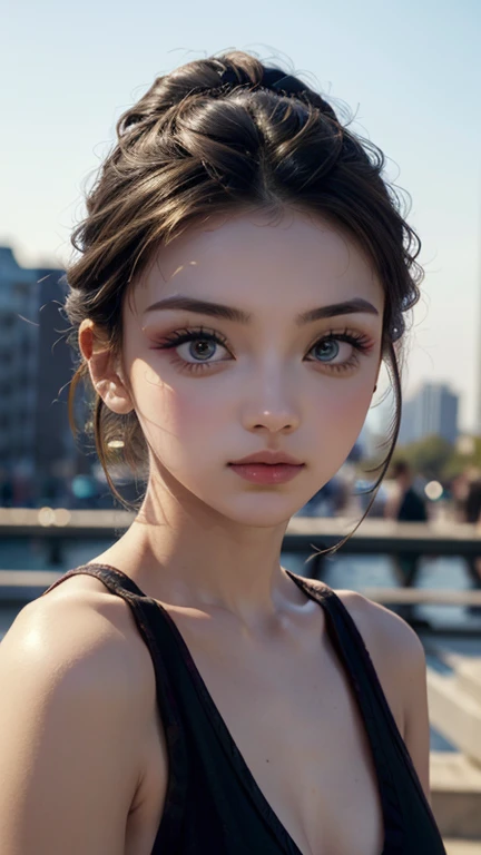 1 boy,more details in eyes,cute,looking at viewer, adorabel girl,cute face,details sky,pretty,young,juvenile,((masterpiece:1.4,best quality)),multiple details,colorful hair,eyeshadow,, sfw,