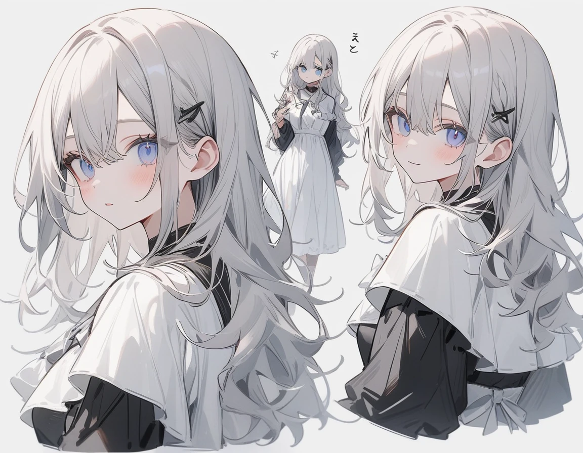 (highest quality、masterpiece、High resolution、detailed)、4K、Beautiful Anime、(Beautiful Eyes、detailed美しい顔)､No text, (best quality, masterpiece), 1girl, 15 yo,cute, standing girl, three view drawing, front and back and side, character sheet,full body,simple background,、(Simple Background)、