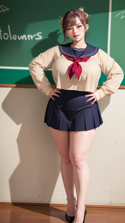 Big Breasts, Big Hips, Full Body Shot, Mature mother, Voluptuous thighs, A cow, Seductive mature woman, Perfect body, Plus Size Model, Sailor suit, Wearing high heels,Miniskirt Uniform, Chunli,