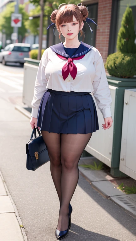 Big Breasts, Big Hips, Full Body Shot, Mature mother, Voluptuous thighs, A cow, Seductive mature woman, Perfect body, Plus Size Model, Sailor suit, Wearing high heels,Miniskirt Uniform, Chunli,