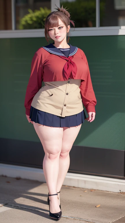 Big Breasts, Big Hips, Full Body Shot, Mature mother, Voluptuous thighs, A cow, Seductive mature woman, Perfect body, Plus Size Model, Sailor suit, Wearing high heels,Miniskirt Uniform, Chunli,