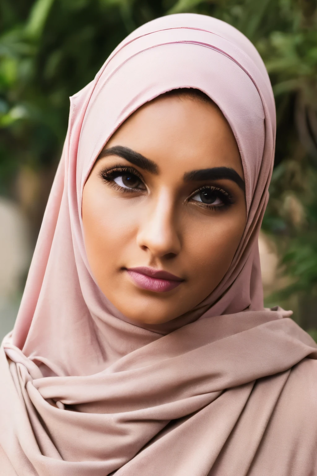 young lady, (best quality,4k,8k,highres,masterpiece:1.2),ultra-detailed,(realistic,photorealistic,photo-realistic:1.37),HDR,UHD,sharp focus,physically-based rendering,extreme detail description,professional, colors,bokeh,portrait,headshot,young woman,Hijab
,detail-oriented face,dark curly hair,beautiful expressive eyes,perfectly shaped eyebrows,subtle makeup,long eyelashes,soft pink lips,thoughtful expression,confident gaze,dressed in a stylish hijab,muted earth-toned clothing,standing straight,looking at the camera,lit by soft, diffused light,faint bokeh in the background