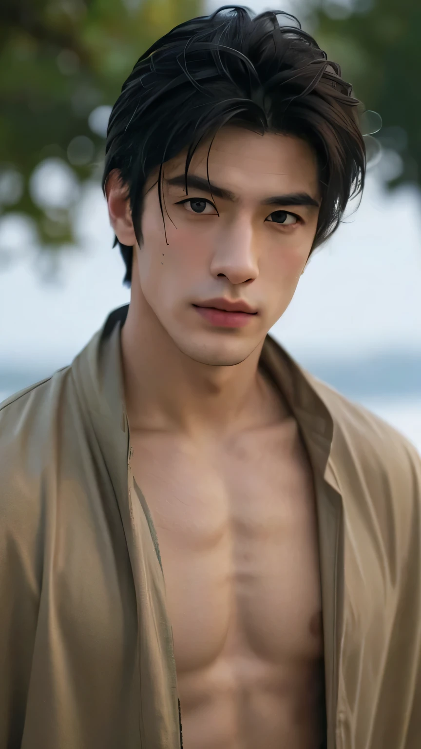 highest quality, Tabletop, Japanese actor、Japanesee male,超A high resolution, (Realistic:1.5), RAW Photos, Deep Shadow, Low Key, Cold Light, male face, 1 male, 1male, male, Sharp jaw, Lips News, Realistic, Male shoulder, Broad shoulders, Mohawk mowing, Mohawk undercut, Mohawk mowingのアンダーカットヘア, Male sexual shirt, arrogant face, Serious expression, Cool face,Half Body Portrait, Colorful flower bed background, Sharp Eye, White skin, Brown Eye, Looks like a 40-year-old male, Realistic,
