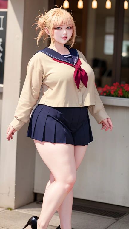 Big Breasts, Big Hips, Full Body Shot, Mature mother, Voluptuous thighs, A cow, Seductive mature woman, Perfect body, Plus Size Model, Sailor suit, Wearing high heels,Miniskirt Uniform, Chunli,