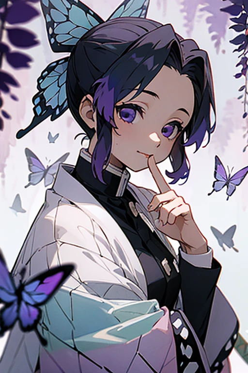 Shinobu, high res, masterpiece, pretty, purple butterflys