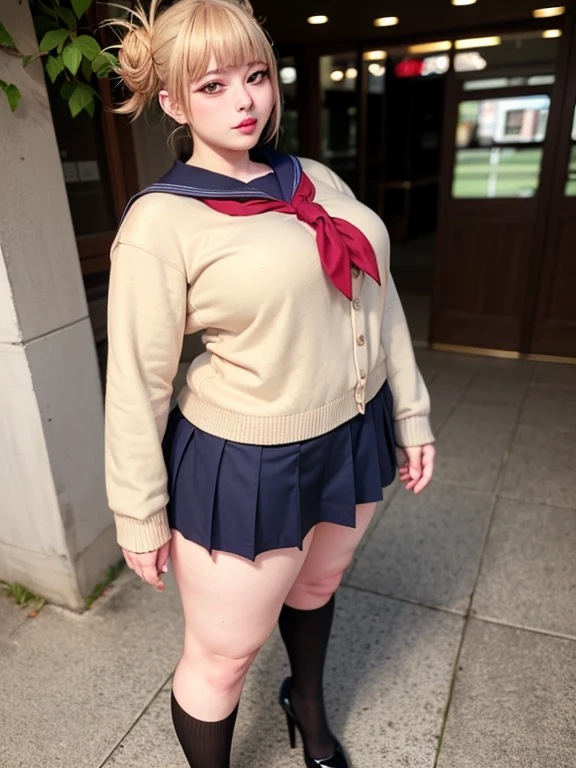 Big Breasts, Big Hips, Full Body Shot, Mature mother, Voluptuous thighs, A cow, Seductive mature woman, Perfect body, Plus Size Model, Sailor suit, Wearing high heels,Miniskirt Uniform, Chunli,