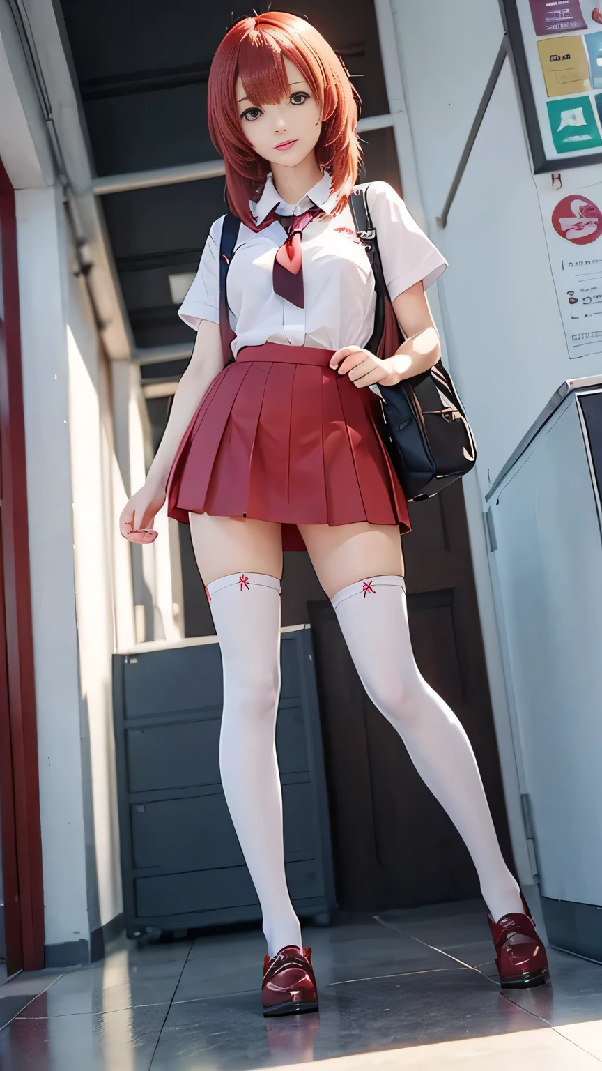 Lift one leg, skirt, white tights
