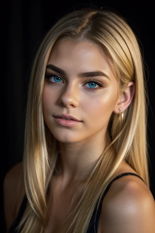 18 year old American bimbo woman, very big lips, green eyes, medium eyelashes, medium nose, medium ears, thick eyebrows, long blond hair, looks away, natural skin, moles on skin, (cinematic, film grain: 1.1) smile, dynamic body posture, full body, + cinematic darkness, chiaroscuro, contrasted, ma(:0)disyn s(:0)hipman, all prologue, continuation, youth body, at the French Riviera film festival, corporate punk, wrapped, surreal, high quality photography , 3-point lighting, flash with softbox, 4k, leica m6, hp5 plus, sharp focus, high resolution, award-winning photography, medium photo grain, 50mm, f2.8, depth of field