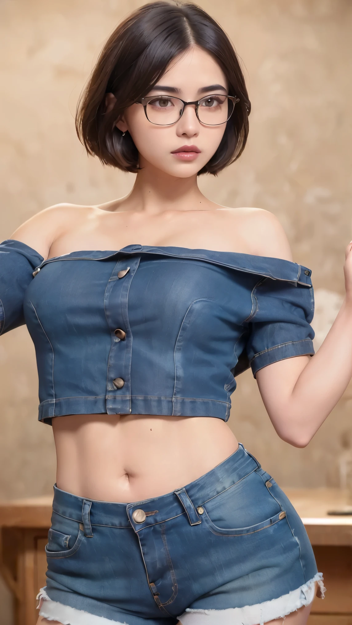 A slight smil,BDSM,damage jeans,Tattered jeans,(No jacket),gargantilha,nsfw,((top-quality、8k、​masterpiece:1.3))、Crisp focus:1.2、(layers-Cut、ample breasts:1.2),Beautiful woman with perfect body shape:1.4、Slender abs:1.2、a wet body:1.5、Highly detailed facial and skin texture、A detailed eye、二重まぶた,bob cut  hair,(No underhair),(No underwear),Legs open pose