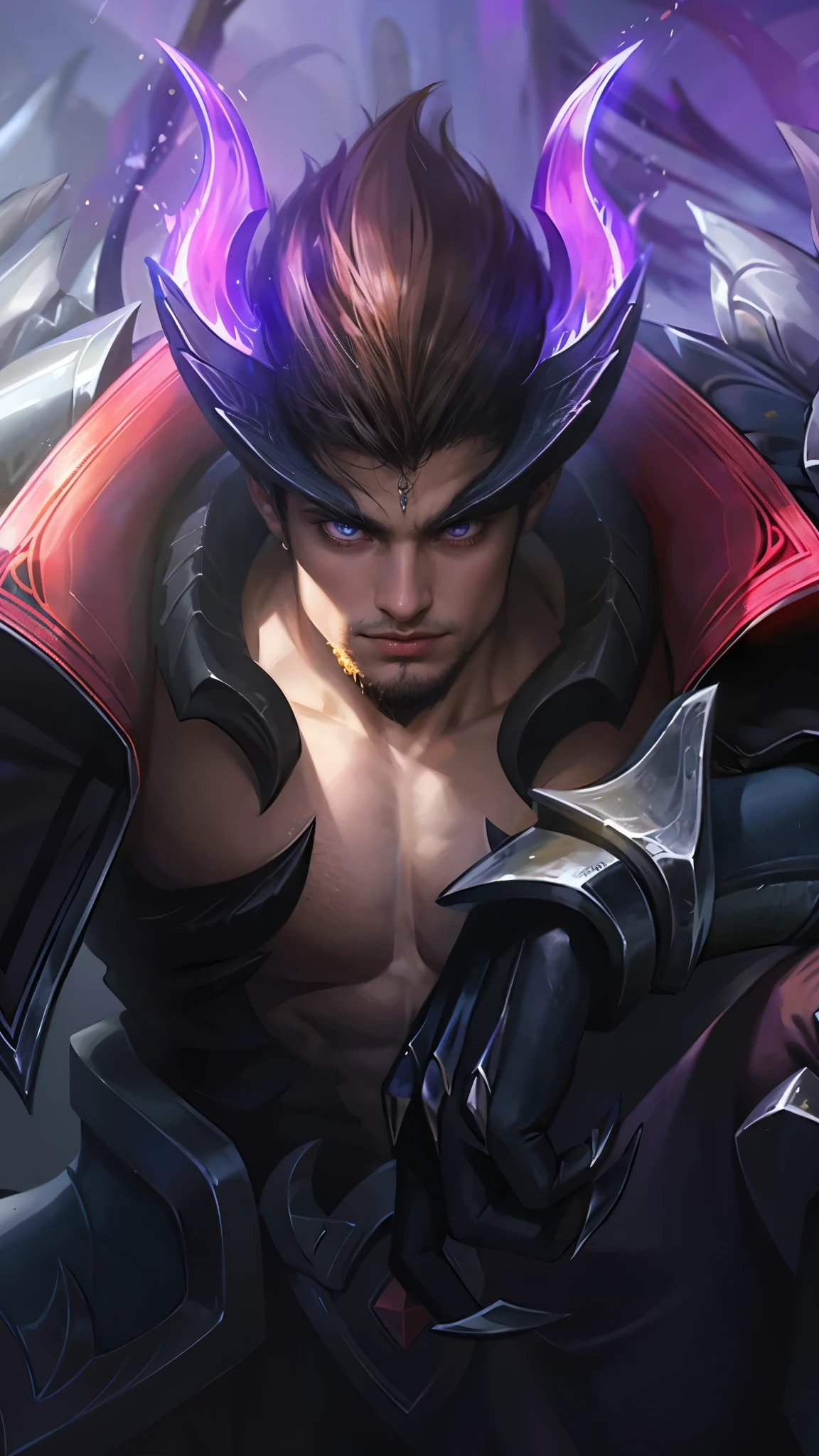 Best quality, masterpiece, detailed skin texture, detailed clothes texture, detailed face, super detail, 8k, intricate detail, 1 boy, The color doesn't change, Muscle guy, 1 guy, purple light eyes