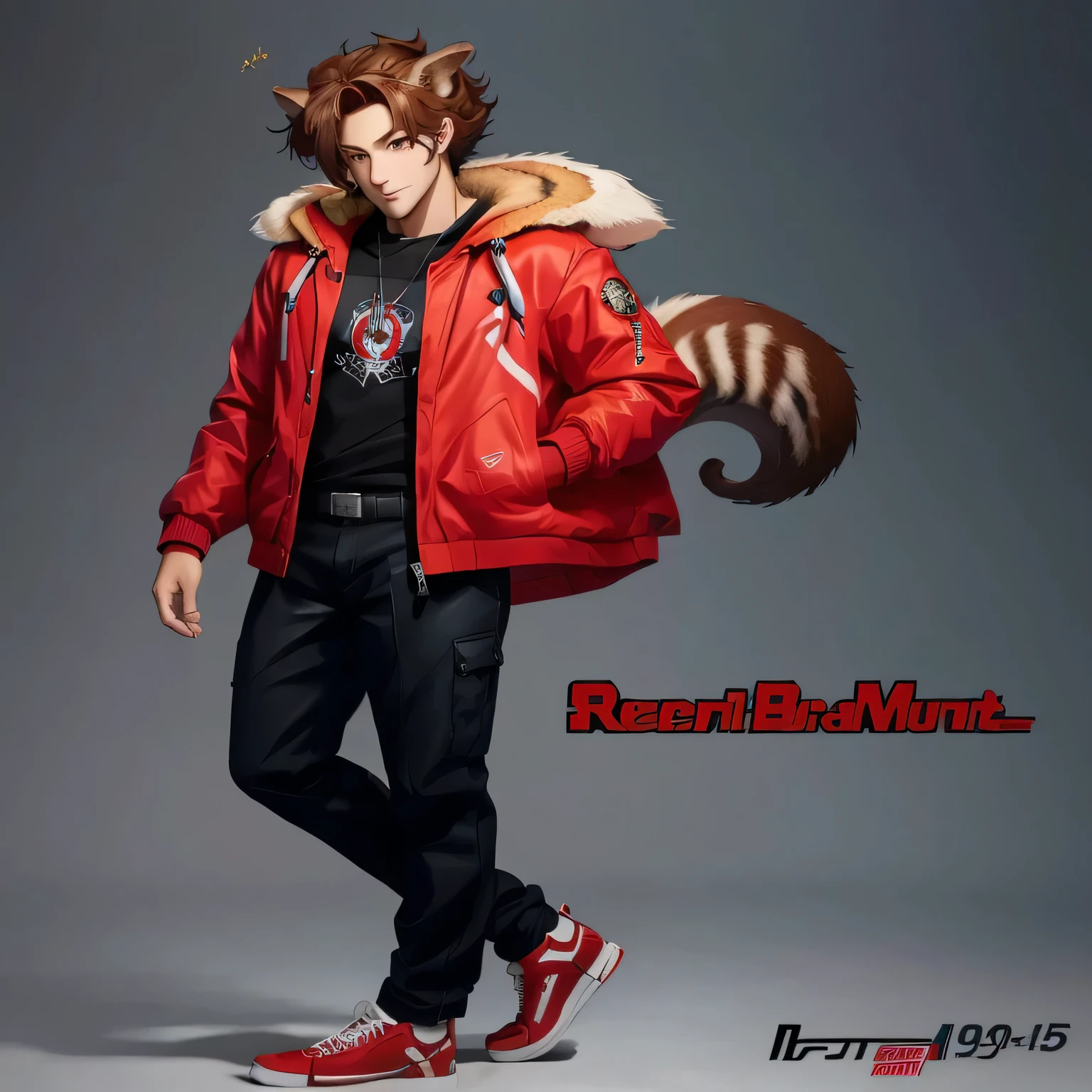 a close up of a person wearing a red jacket and a red jacket, official character art, made with anime painter studio, persona 5 art style wlop, character full body portrait, full body character portrait, detailed anime character art, character artwork, ( ( character concept art ) ), anime style character, official character illustration, range murata and artgerm, with squirrel ears, with squirrel tail
