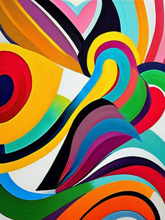 Paint a picture with even tones and rich colors in the style of modernist abstract painting ,express happiness joy excitement