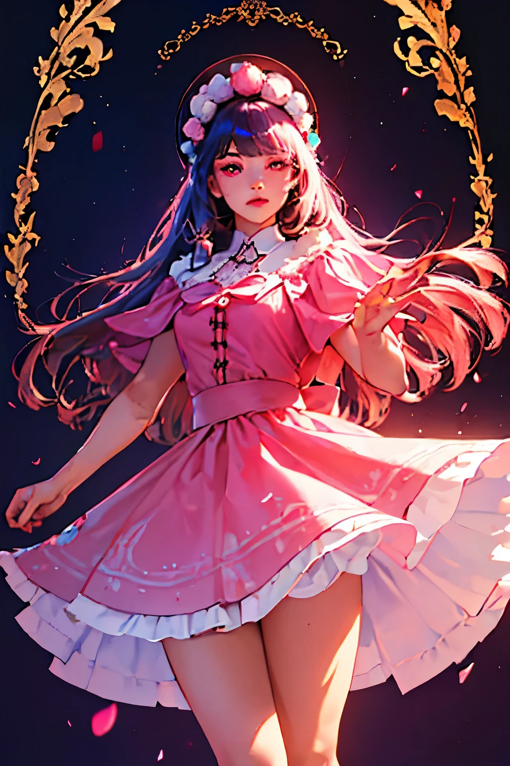 (detailed beautiful eyes and detailed face, masterpiece side light, masterpiece, best quality, detailed, High resolution illustrations), (1 girl, beautiful girl, Glowing skin, look down, Looking at the audience), ( Sky blue long hair, Pink Eyes, skirt, ribbon, Button-down shirts) 45 degrees, top view,  sideways, (Hand details)