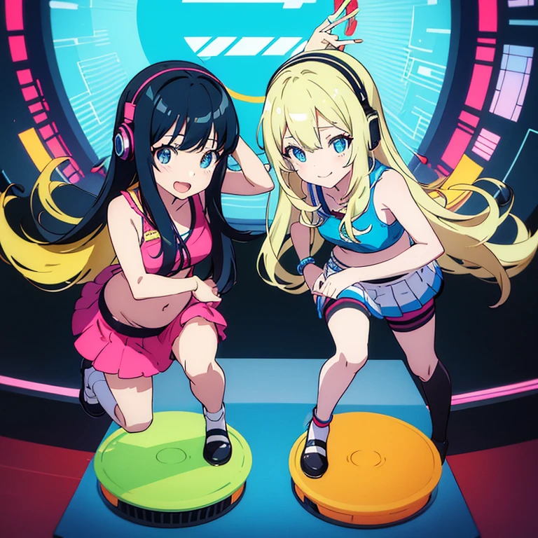 two anime girls in headphones are playing music on a turntable, anime vibes, anime style 4 k, ig studios anime style, nightcore, 8 0 s anime vibe, anime girls, anime style. 8k, lofi artstyle, dj sura, anime moe artstyle, anime style illustration, trending on cgstation, anime style artwork, e - girl smile