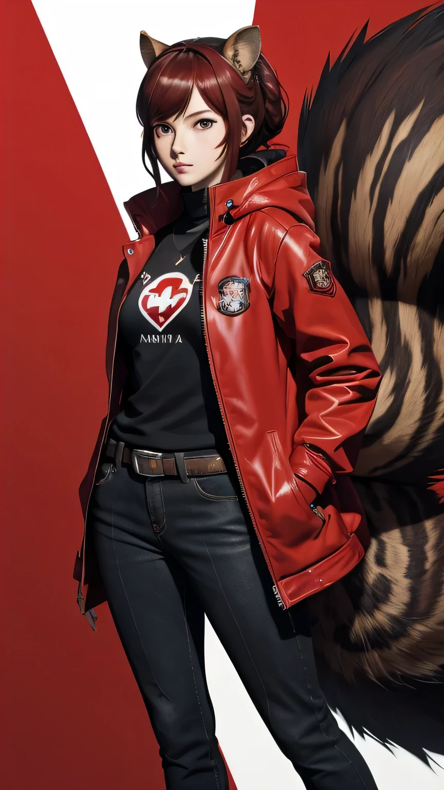 a close up of a person wearing a red jacket and a red jacket, official character art, made with anime painter studio, persona 5 art style wlop, character full body portrait, full body character portrait, detailed anime character art, character artwork, ( ( character concept art ) ), anime style character, official character illustration, range murata and artgerm, with squirrel ears, with squirrel tail