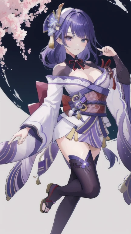 ((Masterpiece)), ((HD,)), ((aesthetic)), 《Raiden Shogun》, 《Genshin Impact》, cute face, blushing, smile, sexy pose, full body potrait, nice ass, nice breast, medium breast
