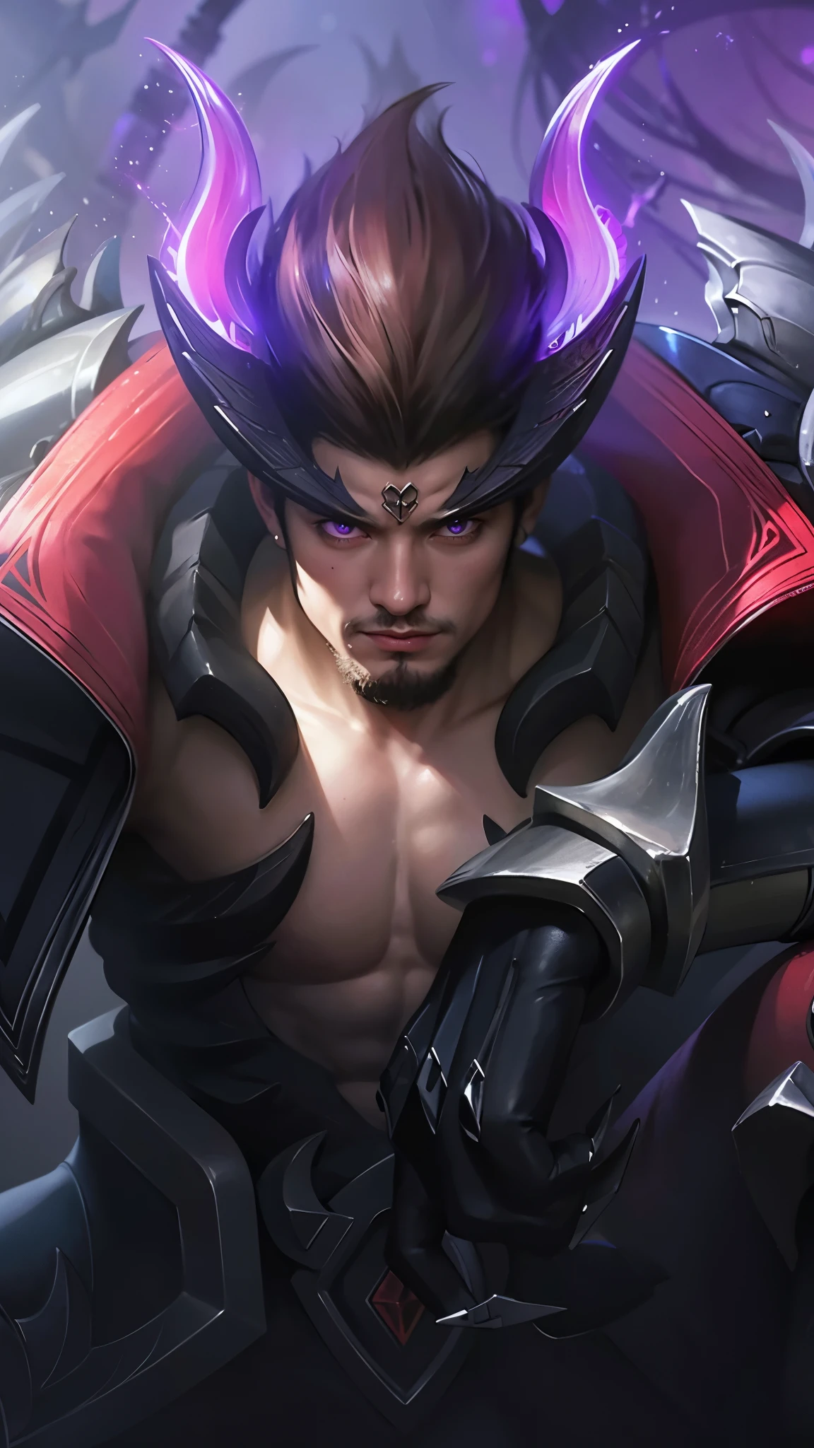 Best quality, masterpiece, detailed skin texture, detailed clothes texture, detailed face, super detail, 8k, intricate detail, 1 boy, The color doesn't change, Muscle guy, 1 guy, purple light eyes
