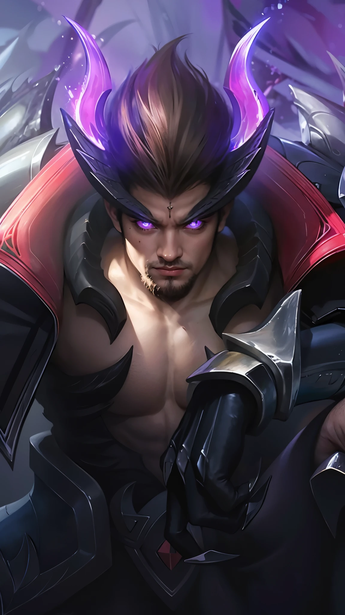 Best quality, masterpiece, detailed skin texture, detailed clothes texture, detailed face, super detail, 8k, intricate detail, 1 boy, The color doesn't change, Muscle guy, 1 guy, purple light eyes