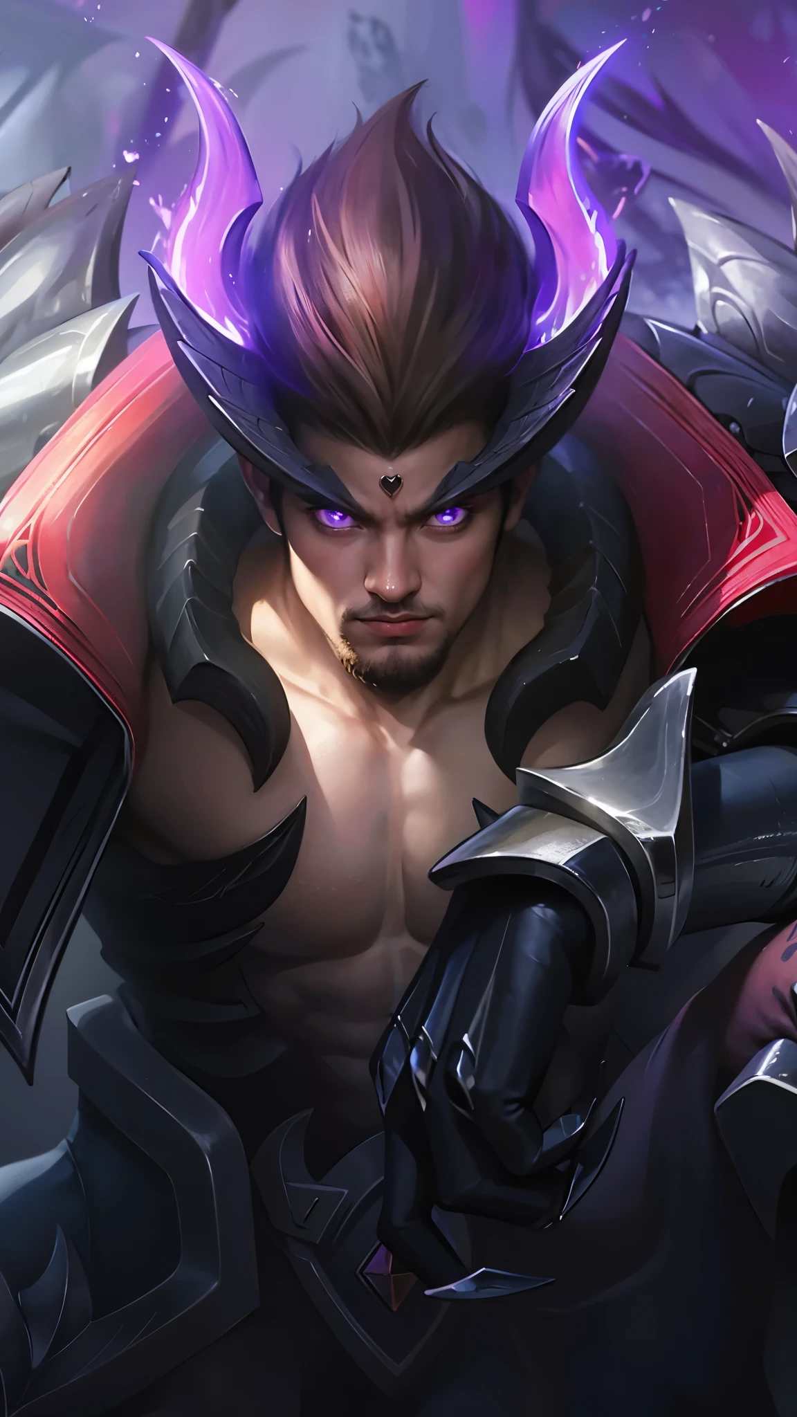 Best quality, masterpiece, detailed skin texture, detailed clothes texture, detailed face, super detail, 8k, intricate detail, 1 boy, The color doesn't change, Muscle guy, 1 guy, purple light eyes